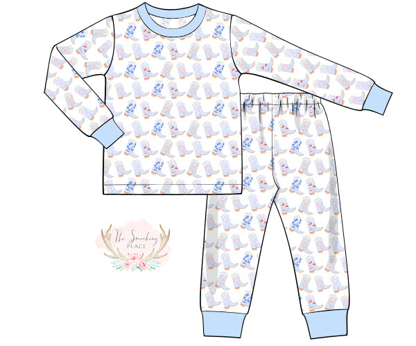 Achy Breaky Heart Blue Watercolor Pajama Set