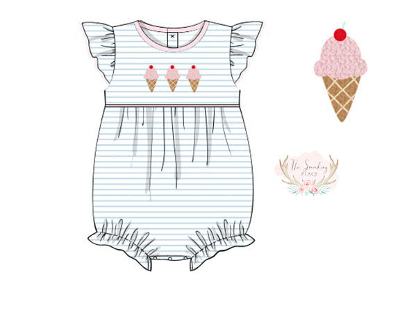 Ice Cream French Knot Blue Stripe Knit Angel Wing Bubble
