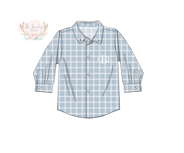 Dusty Blue Windowpane Button Down Shirt