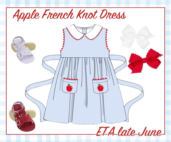 Apple French Knot Blue Gingham Tie Back Dress