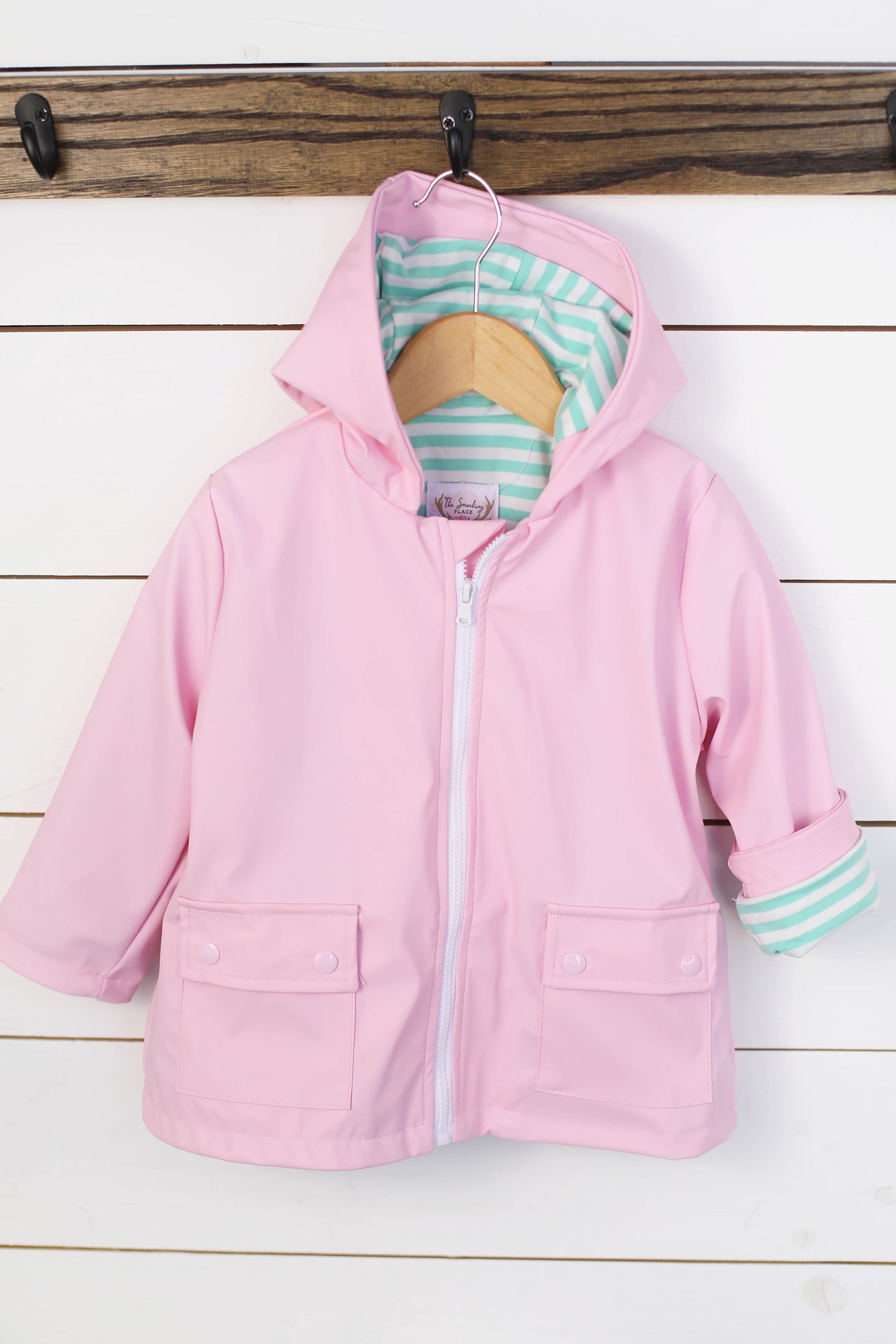 Light Pink Mint Stripe Knit Lining Raincoat