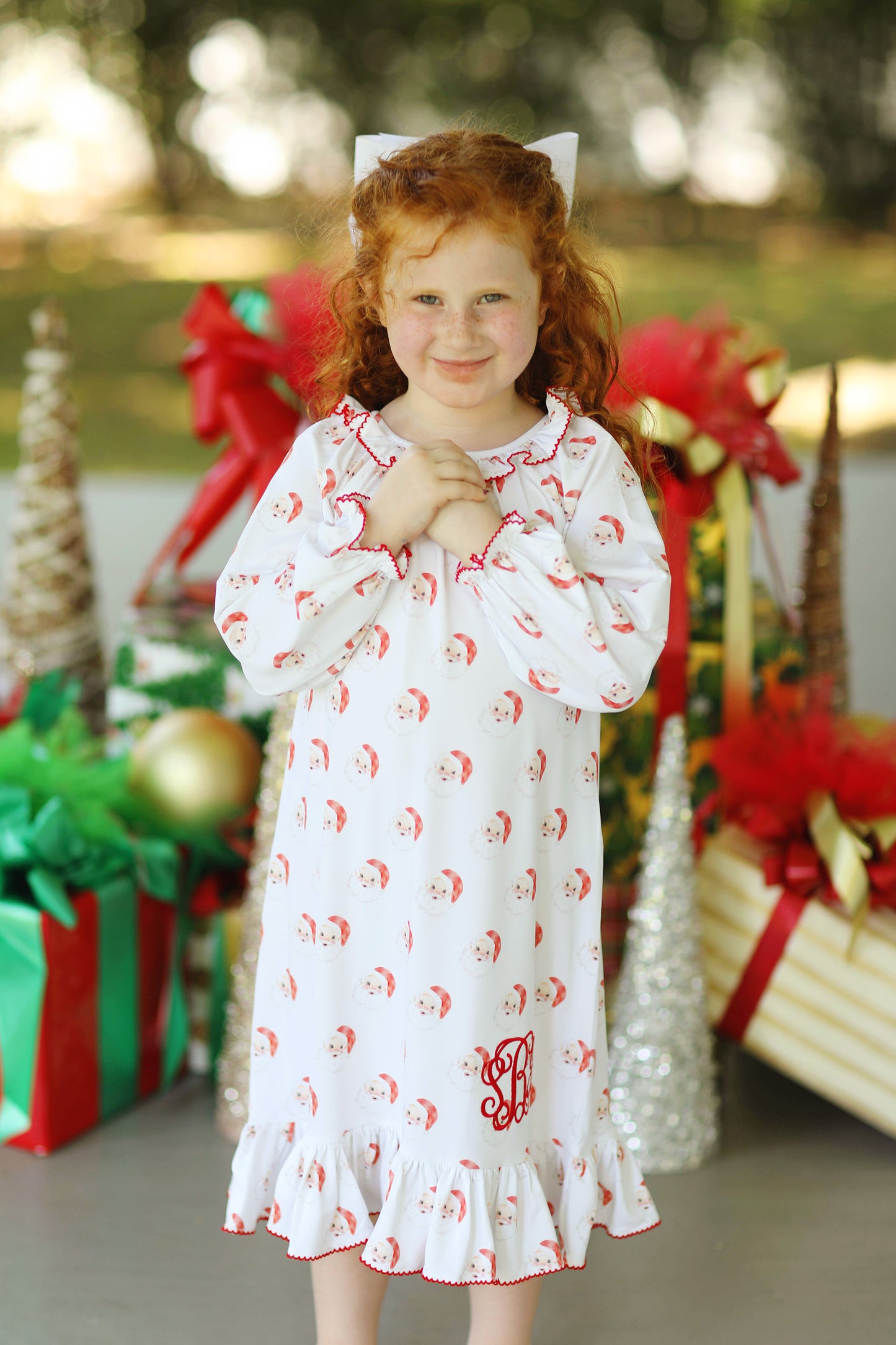 Red Santa Jersey Knit Ruffle Gown