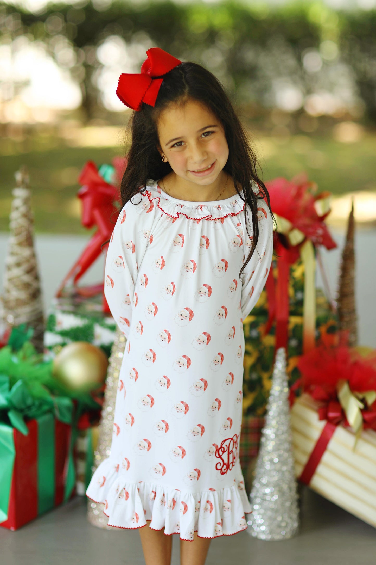 Red Santa Jersey Knit Ruffle Gown