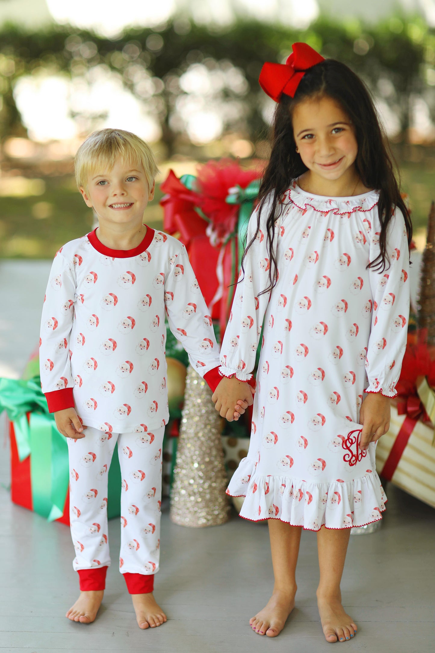 Red Santa Jersey Knit Unisex Two Piece Pajama Set