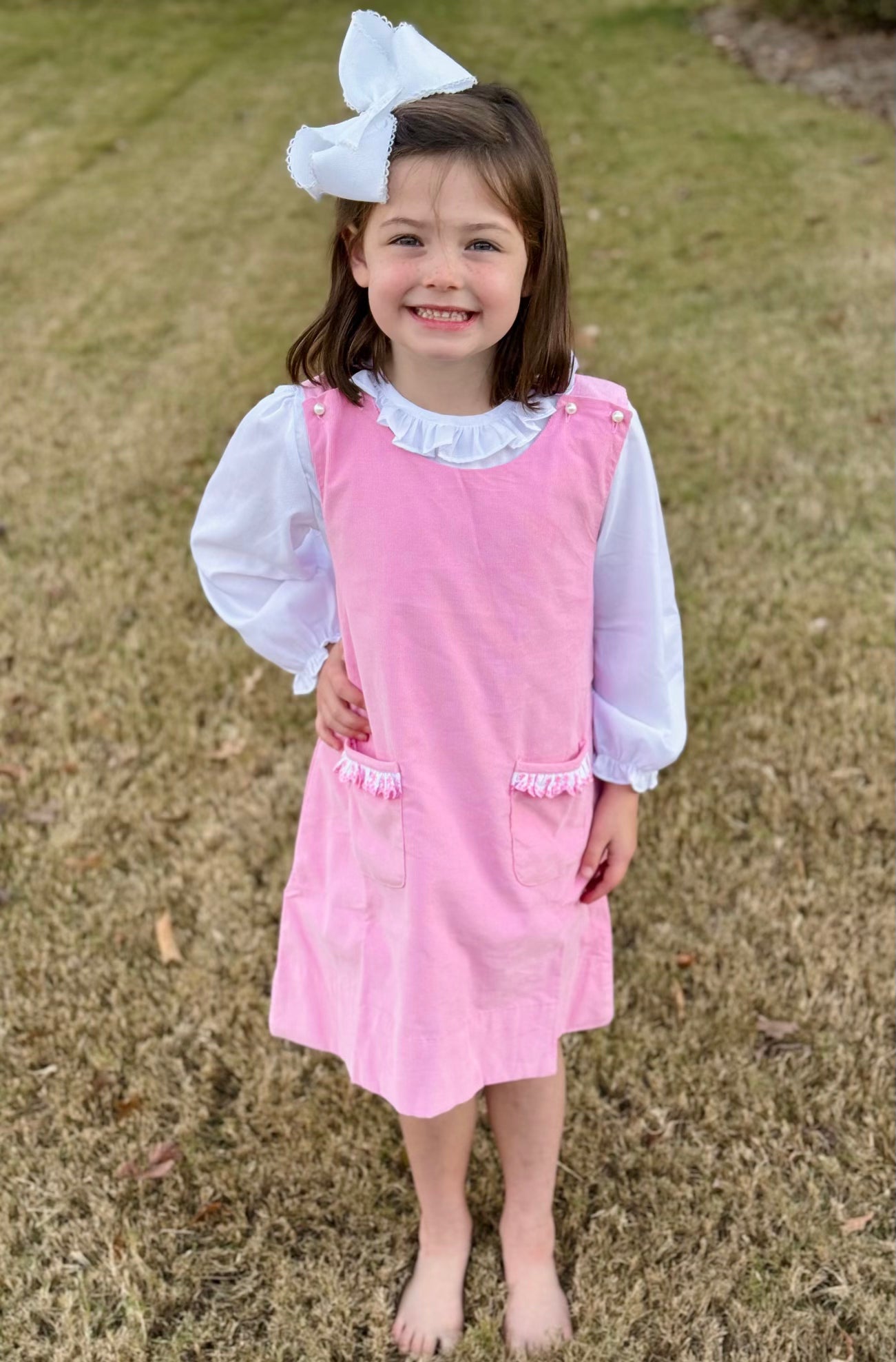 Pink corduroy jumper dress clearance