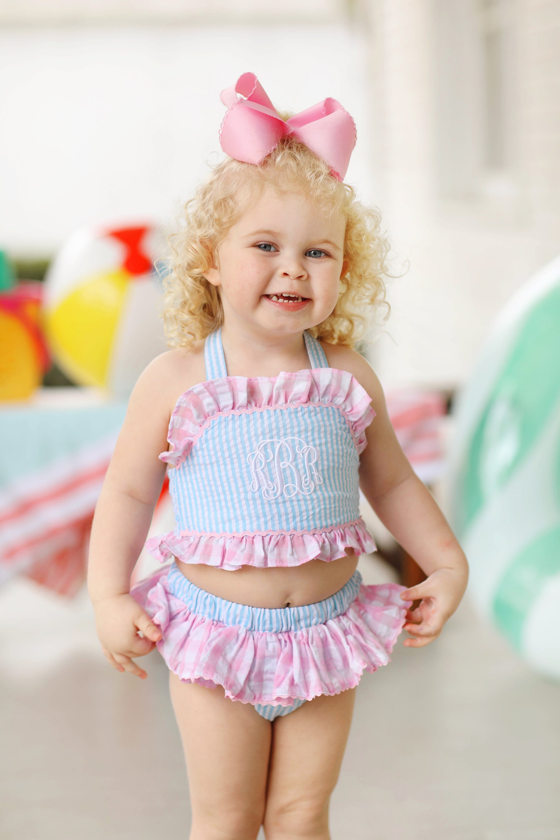 Pink Gingham Skirt Bikini Girls 2 Piece Bathing Suit Girls -  Sweden