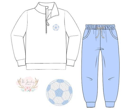 Blue Soccer French Knot Knit Jogger Set