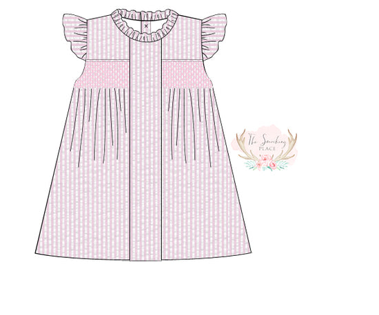 Pink Stripe Seersucker Smocked Ruffle Dress