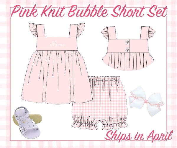 Pink Knit Gingham Bubble Short Set