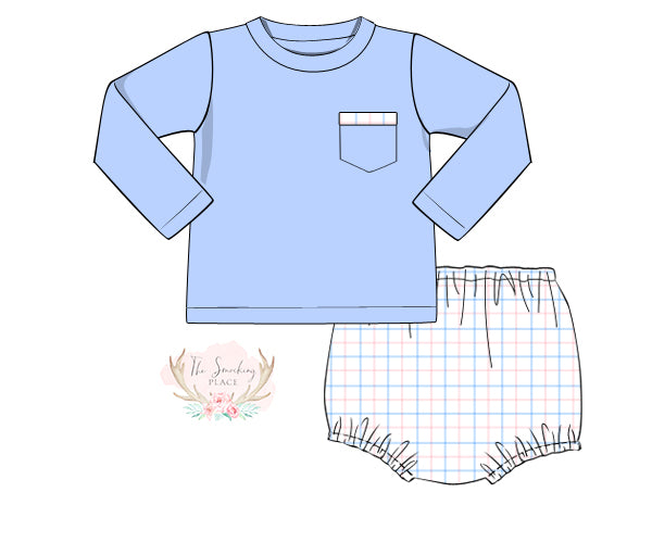 Pink Blue Windowpane Diaper Set