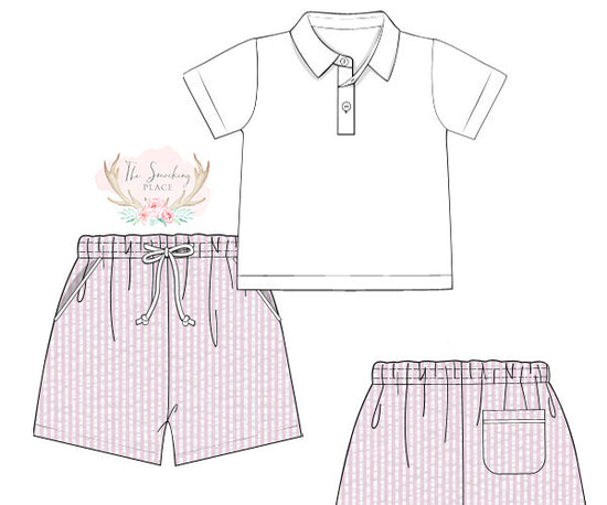 Pink Stripe Seersucker Short Set