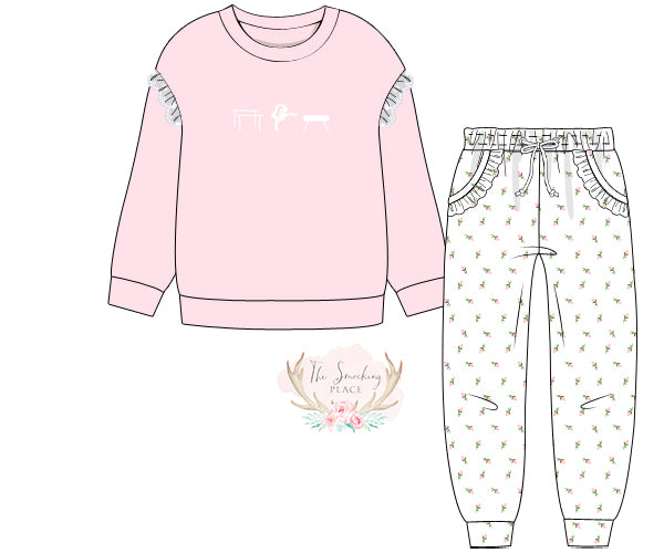 Gymnastics Embroidered Rosebud Floral Knit Jogger Set