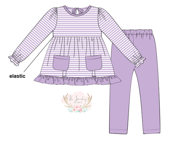 Lavender Stripe Knit Ruffle Legging Set