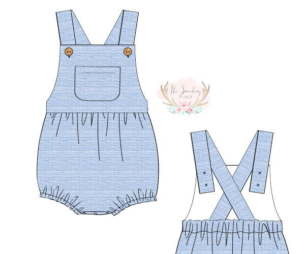 Blue Gingham Seersucker Boy Sunsuit