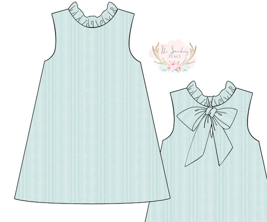 Blue Linen Ruffle Bow Dress