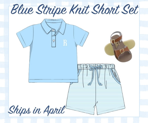 Blue Stripe Knit Short Set