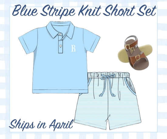 Blue Stripe Knit Short Set