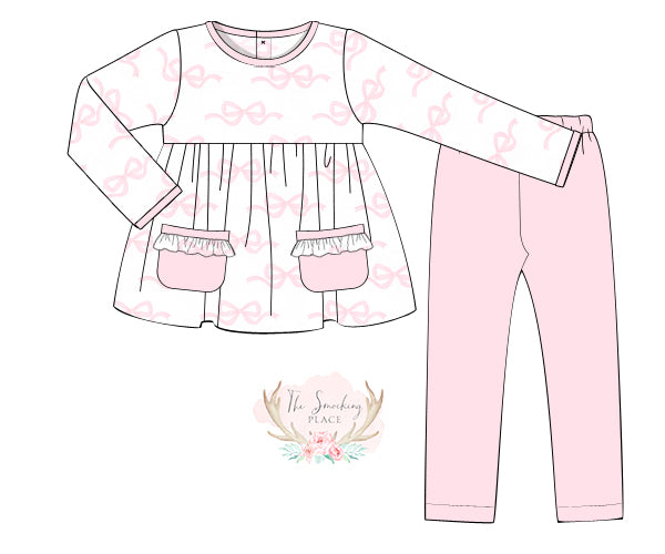 Bow Print Pink Knit Legging Set