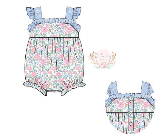 Floral Blue Ruffle Bubble