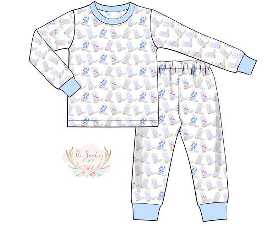 Load image into Gallery viewer, Achy Breaky Heart Blue Watercolor Pajama Set
