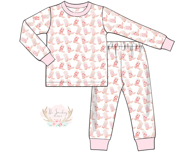 Achy Breaky Heart Pink Watercolor Pajama Set