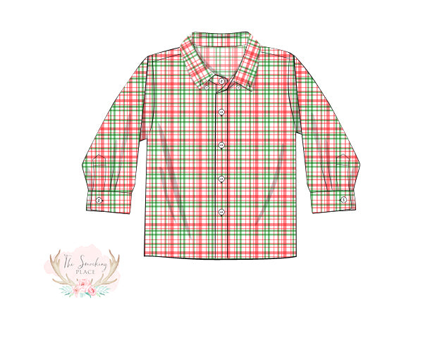 Red & Green Plaid Button Down Shirt