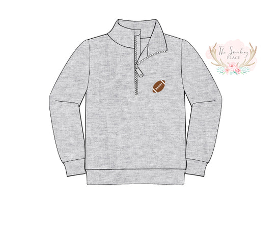 Football Embroidered Grey Knit Pullover