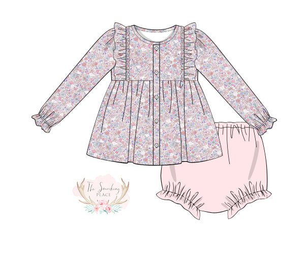 Mauve Floral Ruffle Bloomer Set