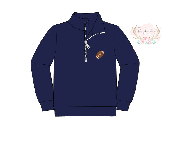 Football Embroidered Navy Knit Pullover