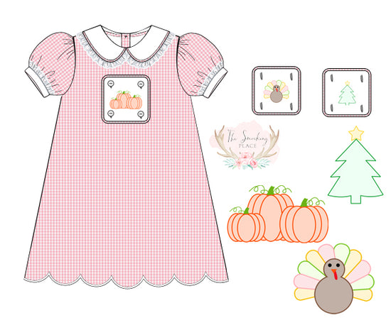 Load image into Gallery viewer, Holiday Shadow Embroidered Button Patch Pink Gingham Eyelet Lace Dress
