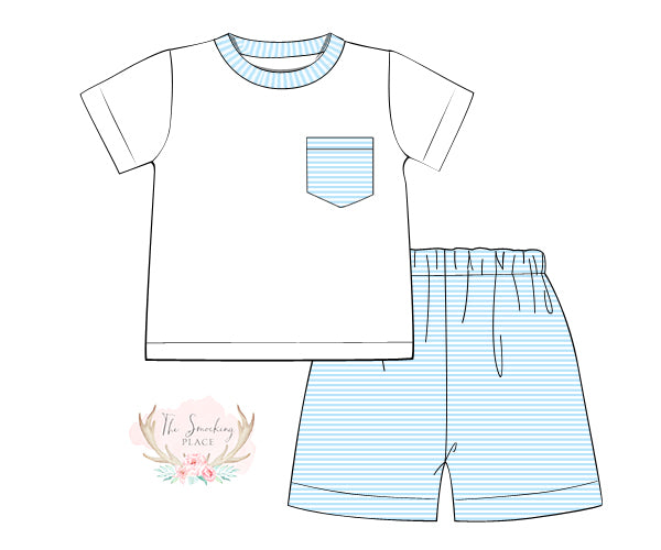 Aqua Stripe Knit Boy Short Set