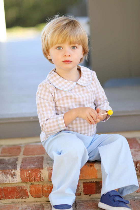 Khaki Gingham Blue Corduroy Collared Pant Set