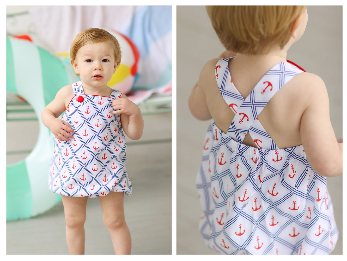 Anchor Print Red Trim Boy Bubble