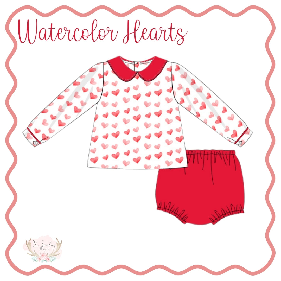 Watercolor Hearts Red Knit Boys Diaper Set