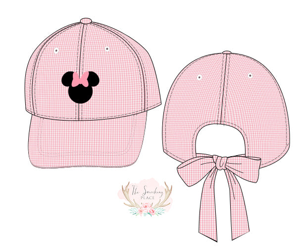 Mouse Embroidered Pink Gingham Hat