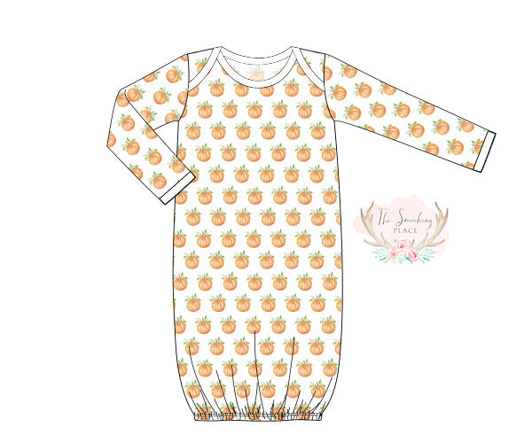 Watercolor Pumpkin Print Knit Baby Gown