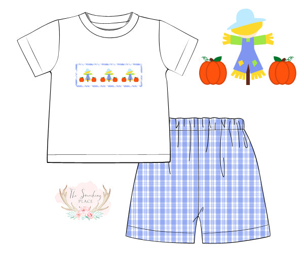 Scarecrow Smocked Blue Plaid Short Set