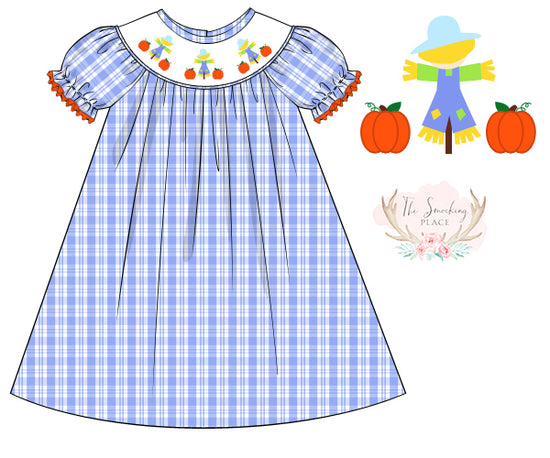 Scarecrow Smocked Blue Plaid Bishop Dress