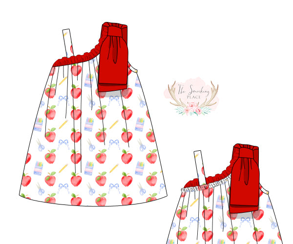 Apple Bow Print Red Bow Dress