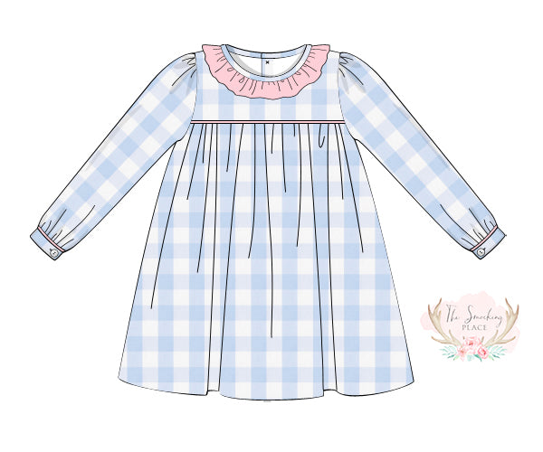 Blue Buffalo Check Ruffle Dress