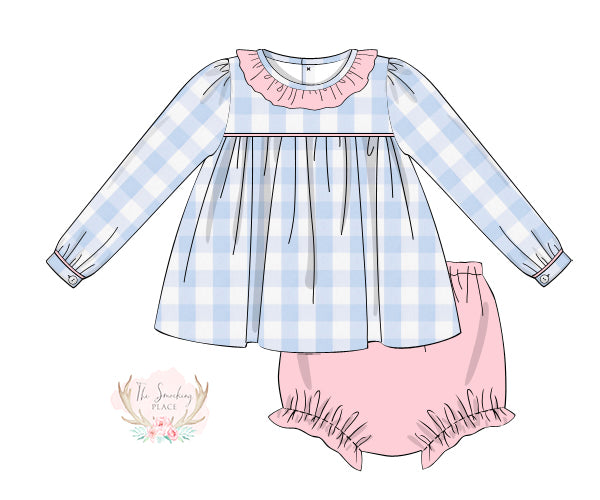 Blue Buffalo Check Ruffle Bloomer Set