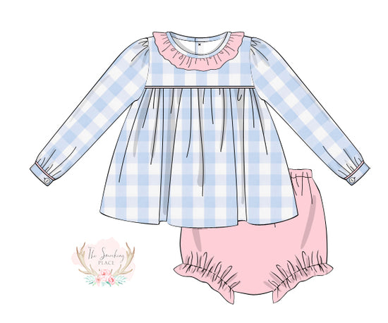 Blue Buffalo Check Ruffle Bloomer Set