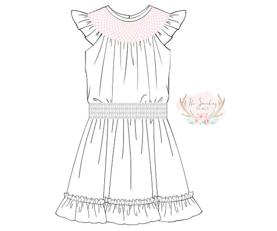 Pink Geometric Smocked Waist Ruffle Dress