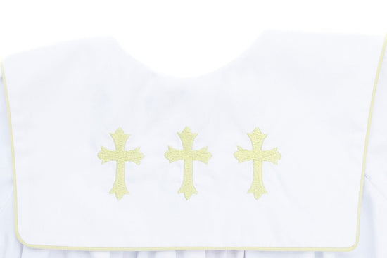 Cross Shadow Embroidered White Bib Pleated Bubble