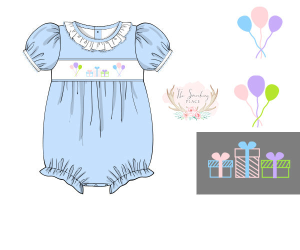 Birthday Embroidered Blue Ruffle Bubble