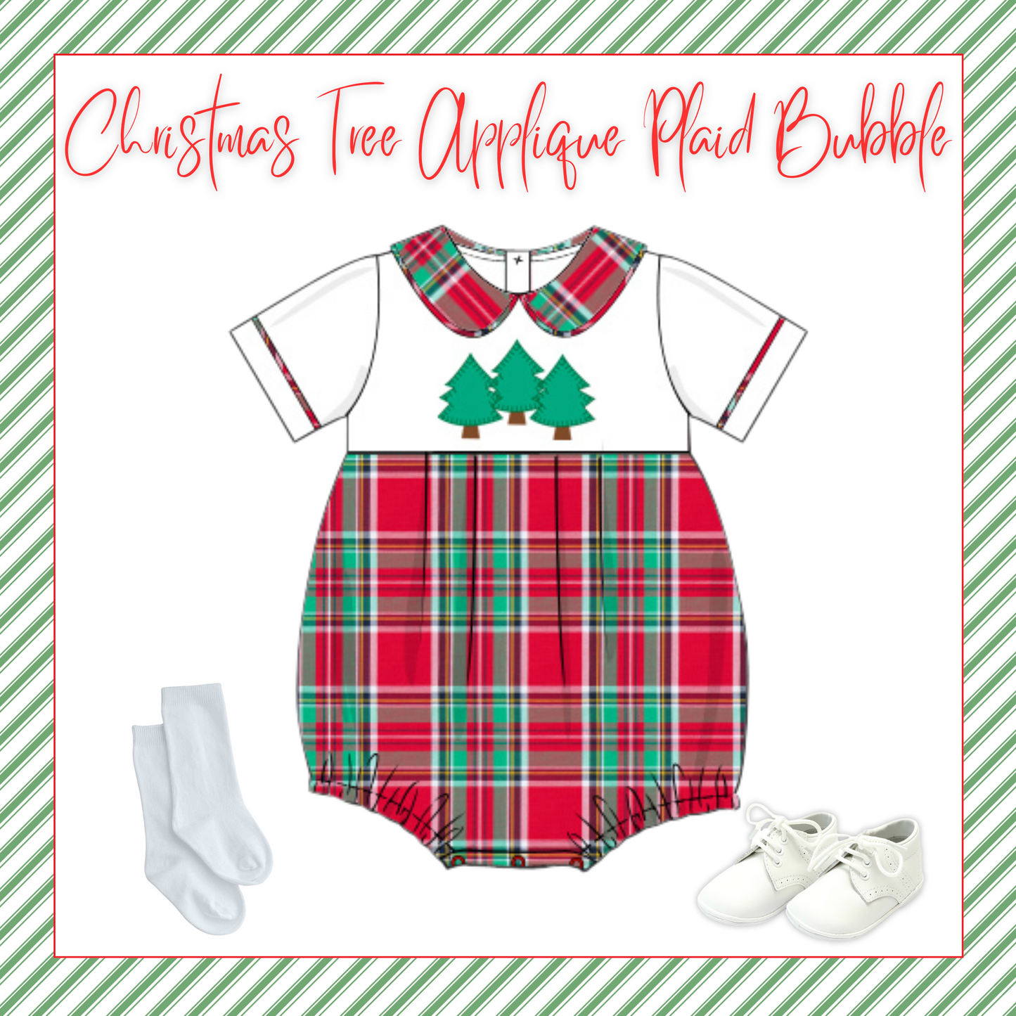 Christmas Tree Applique Red Green Plaid Boy Bubble