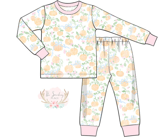 Knit Pumpkin Bow Print Pajamas