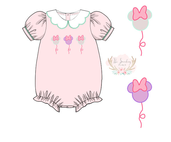 Mouse Balloon Shadow Embroidered Pink Bubble