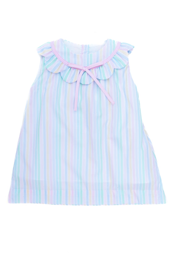 Pastel Stripe Scalloped Bow Dress