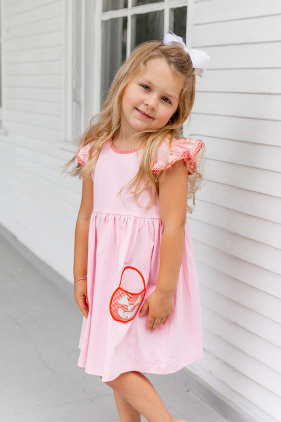 Halloween Bucket Appliqué Pink Knit Angel Wing Dress